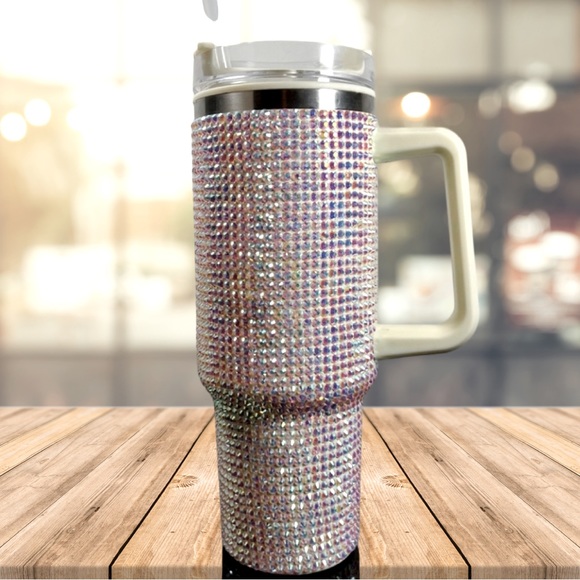 Bling Hand Rhinestoned 40 oz Tumbler Made With Aurora Borealis Rhinestones!